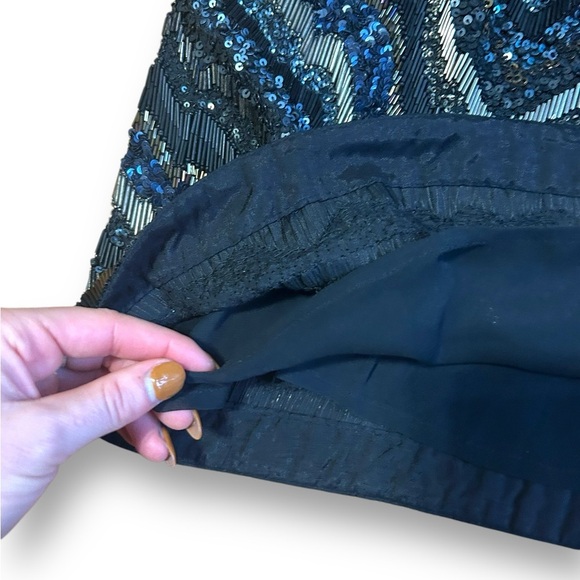 AllSaints Spitalfields Hand Embellished Dress Black Blue Size 0 Designer Holiday - Picture 9 of 11